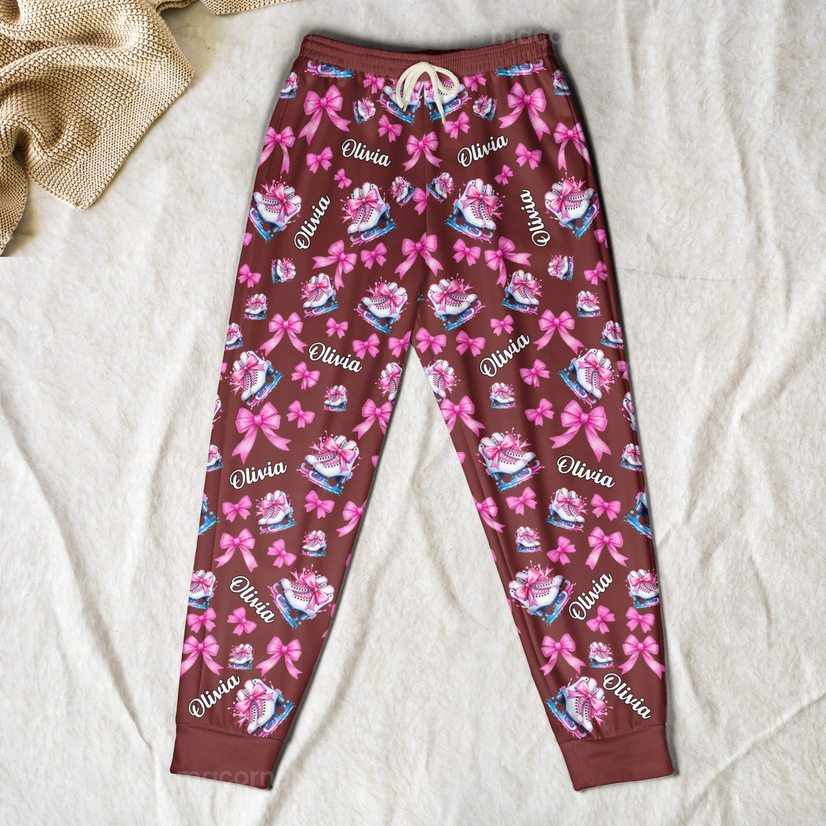 Coquette Bow Ice Skating Custom Name Gift Figure Skater, Ice Skater, Ice Skating Girl - Personalized Lounge Pants