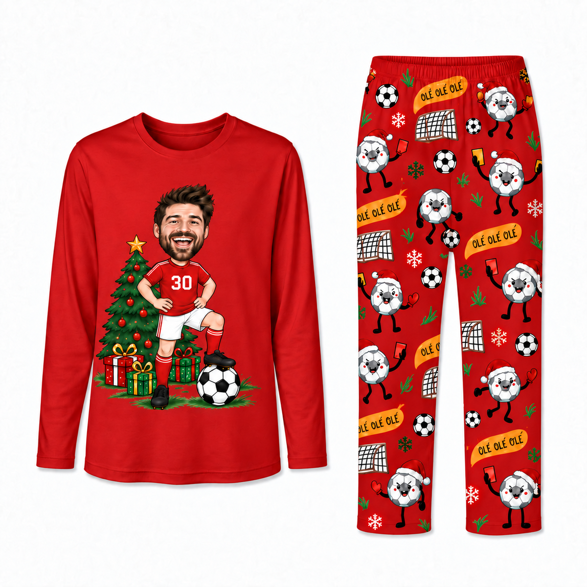 Funny Custom Face Soccer Player Ole Ole Ole Matching Family Christmas Pajamas
