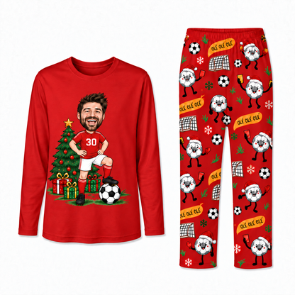 Funny Custom Face Soccer Player Ole Ole Ole Matching Family Christmas Pajamas