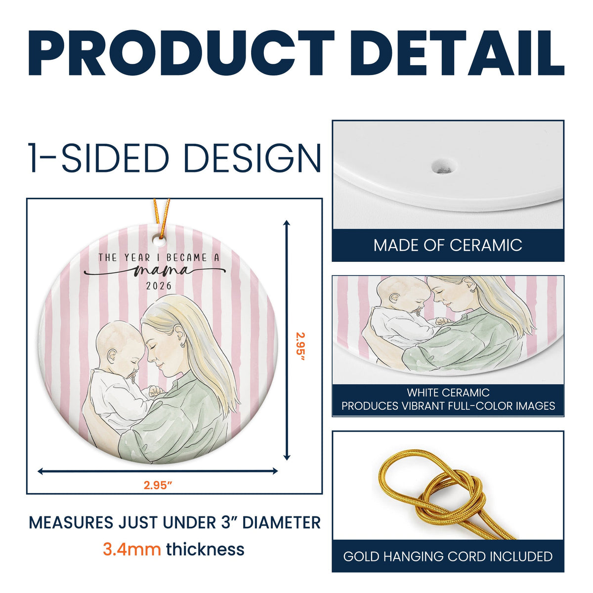 The Year I Became A Mama Watercolor Style - Personalized Ornament