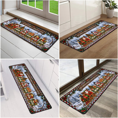 Custom Name Family Christmas Crew Rug, Custom Name Christmas Train Runner, Family Holiday Rug,Christmas Kitchen Mat - Personalized Runner Rug