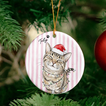 Custom Pet Christmas Watercolor Striped Pattern - Personalized Ornament