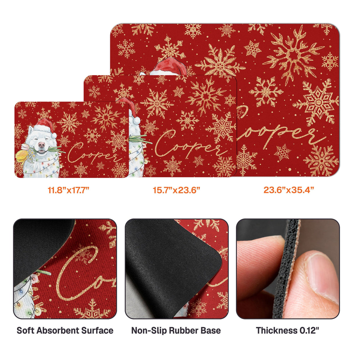 Custom Pet Portrait Watercolor Art Snowflake Christmas - Personalized Pet Feeding Mat