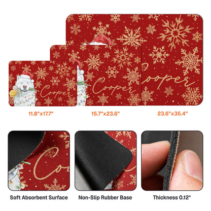 Custom Pet Portrait Watercolor Art Snowflake Christmas - Personalized Pet Feeding Mat