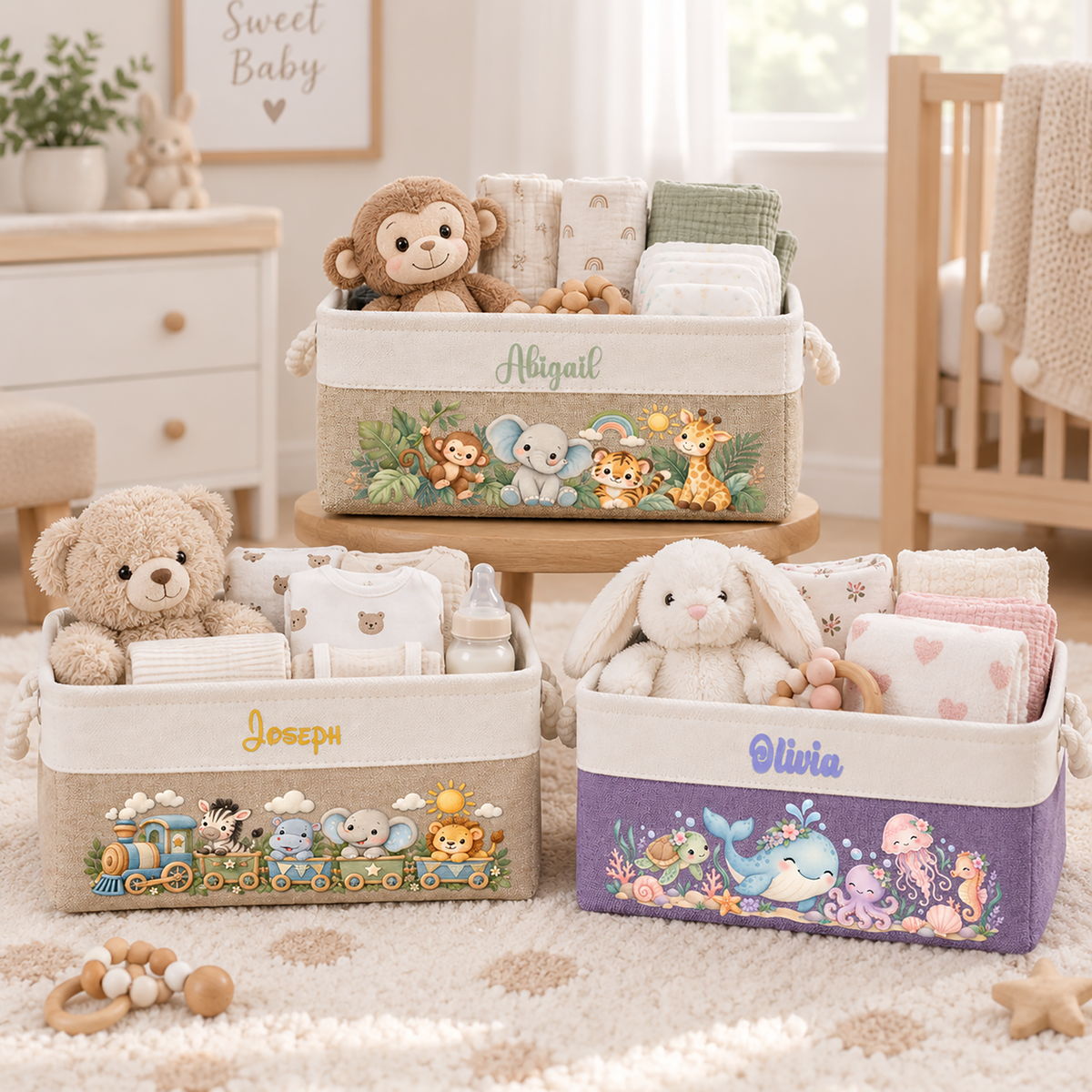 Custom Baby Boy Girl Nursery Storage Baby Shower, Baptism Gifts - Personalized Storage Basket