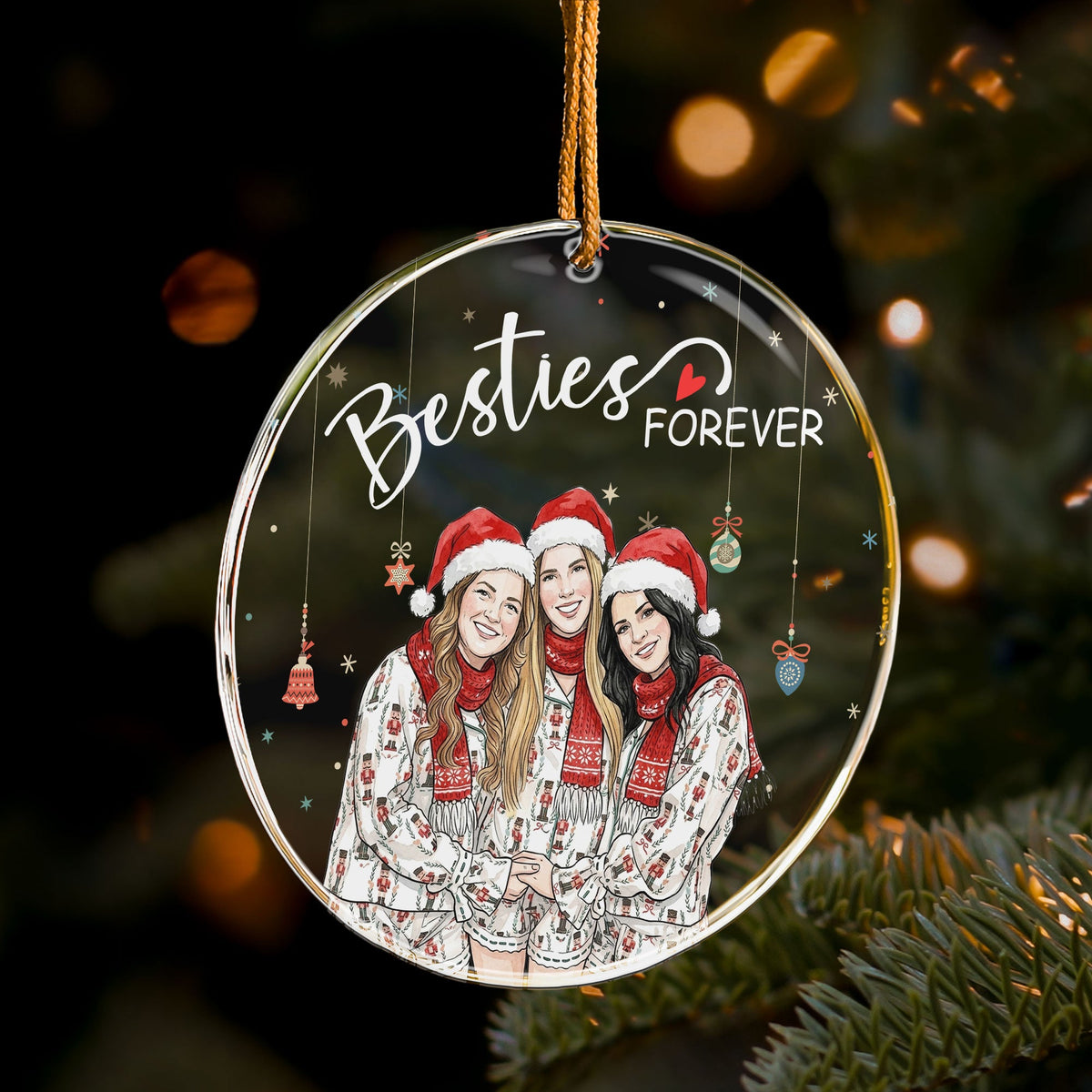 Besties Forever Custom Photo Watercolor Friendship Gift - Personalized Ornament