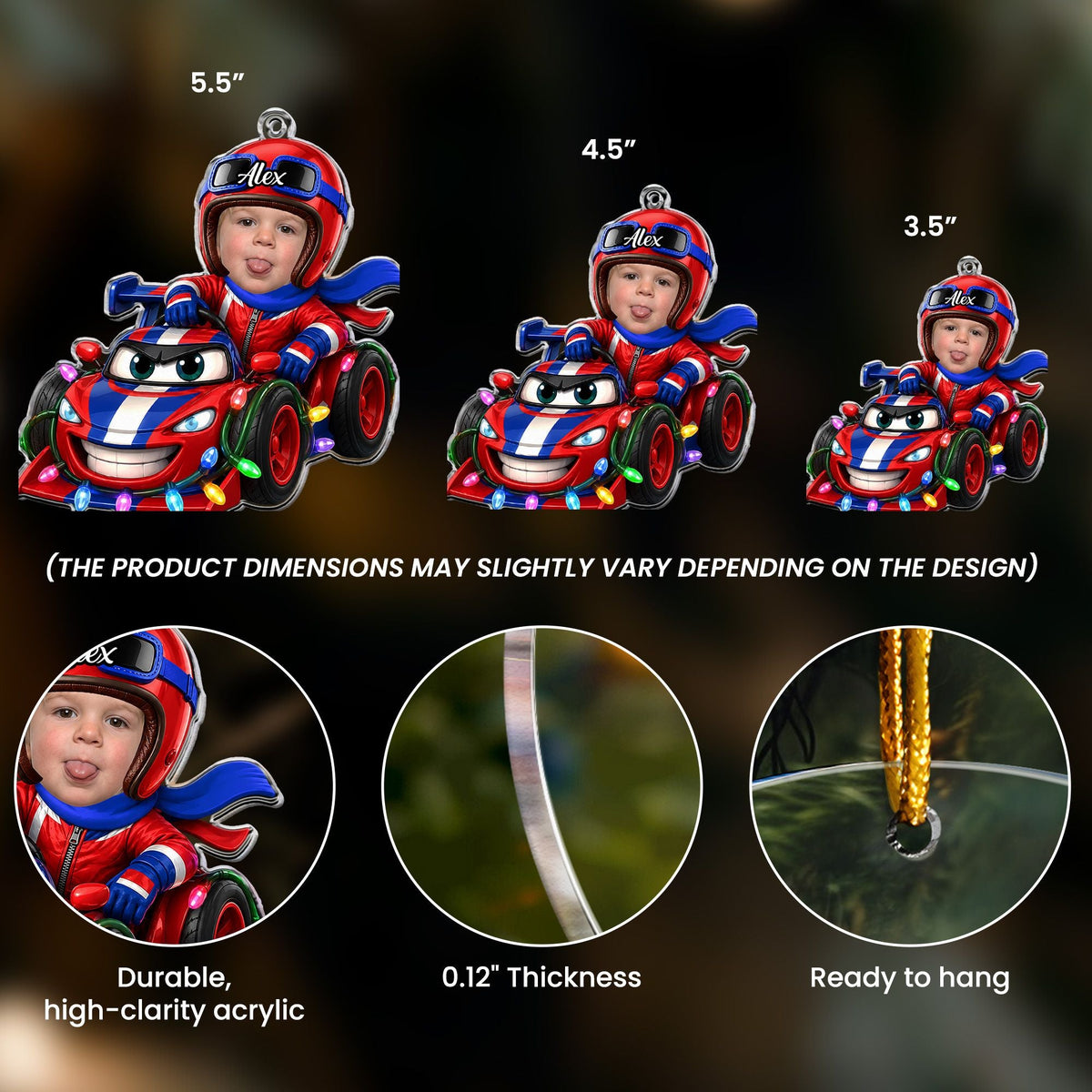 Custom Kid Funny Face Racing Car Christmas Gifts For Son, Daughter, Grandkids - Personalized Ornament