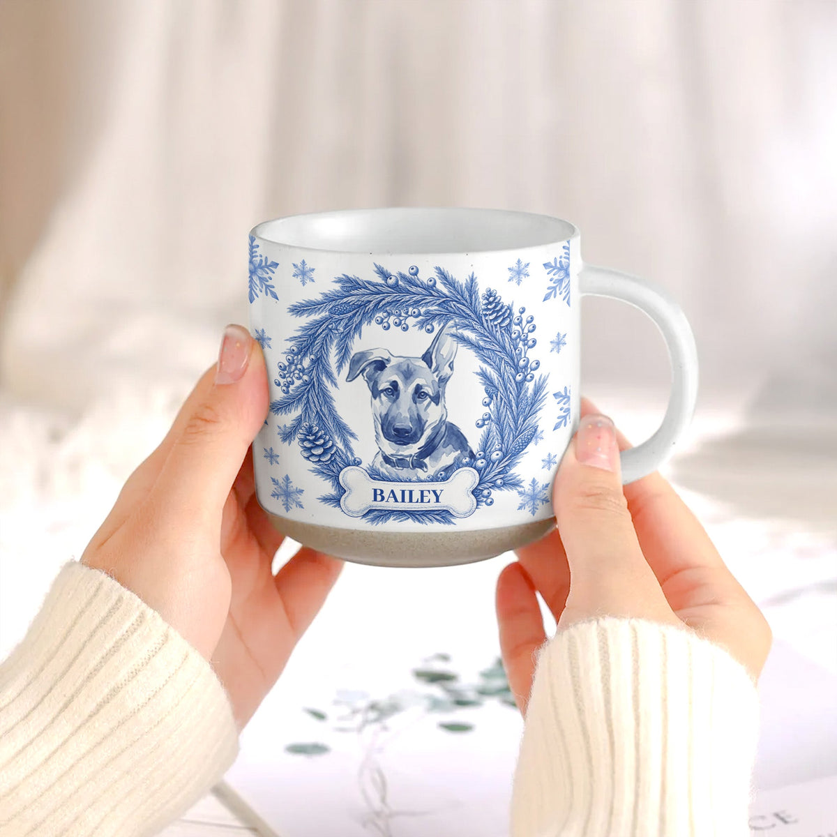 Custom Photo Pet Portrait Christmas Watercolor Cozy Cup - Personalized Mug
