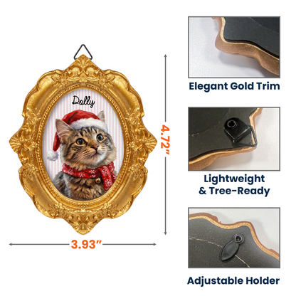 Custom Vintage Frame Pet Portrait Oil Painting Christmas Pet - Personalized Ornament