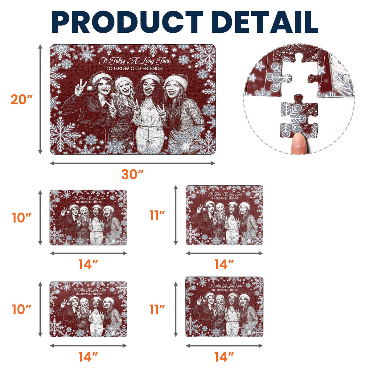 Custom Photo Sketch Line Art Friendship Gifts For Her, Christmas Night - Personalized Jigsaw Puzzle