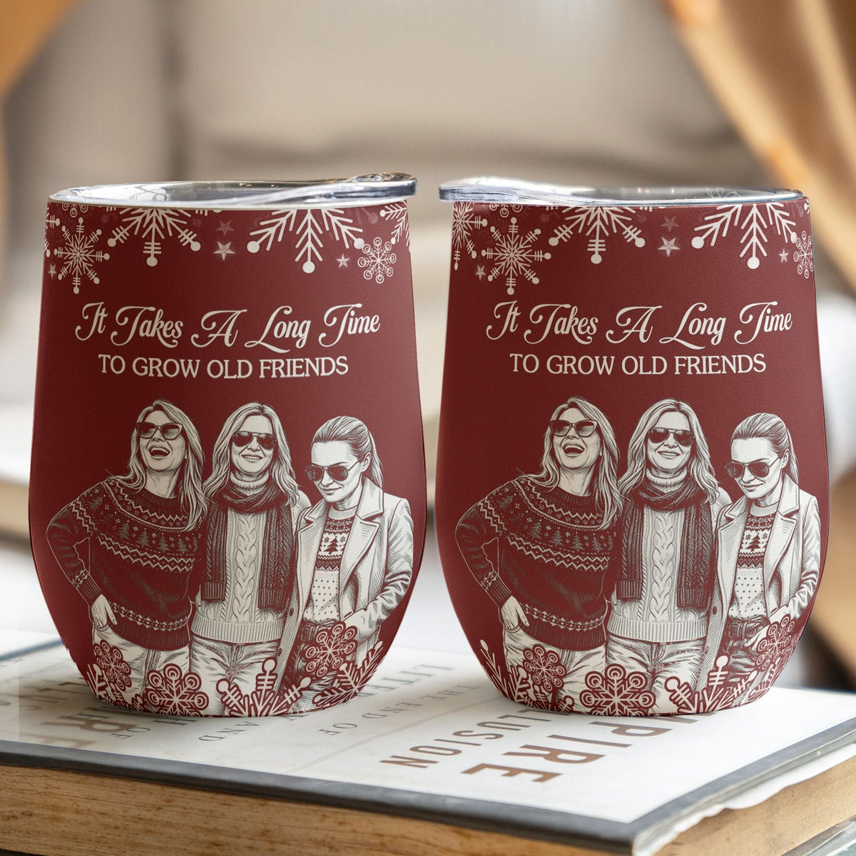 No One Will Ever Be As Entertained By Us Custom Photo Sketch Line Art - Personalized Wine Tumbler