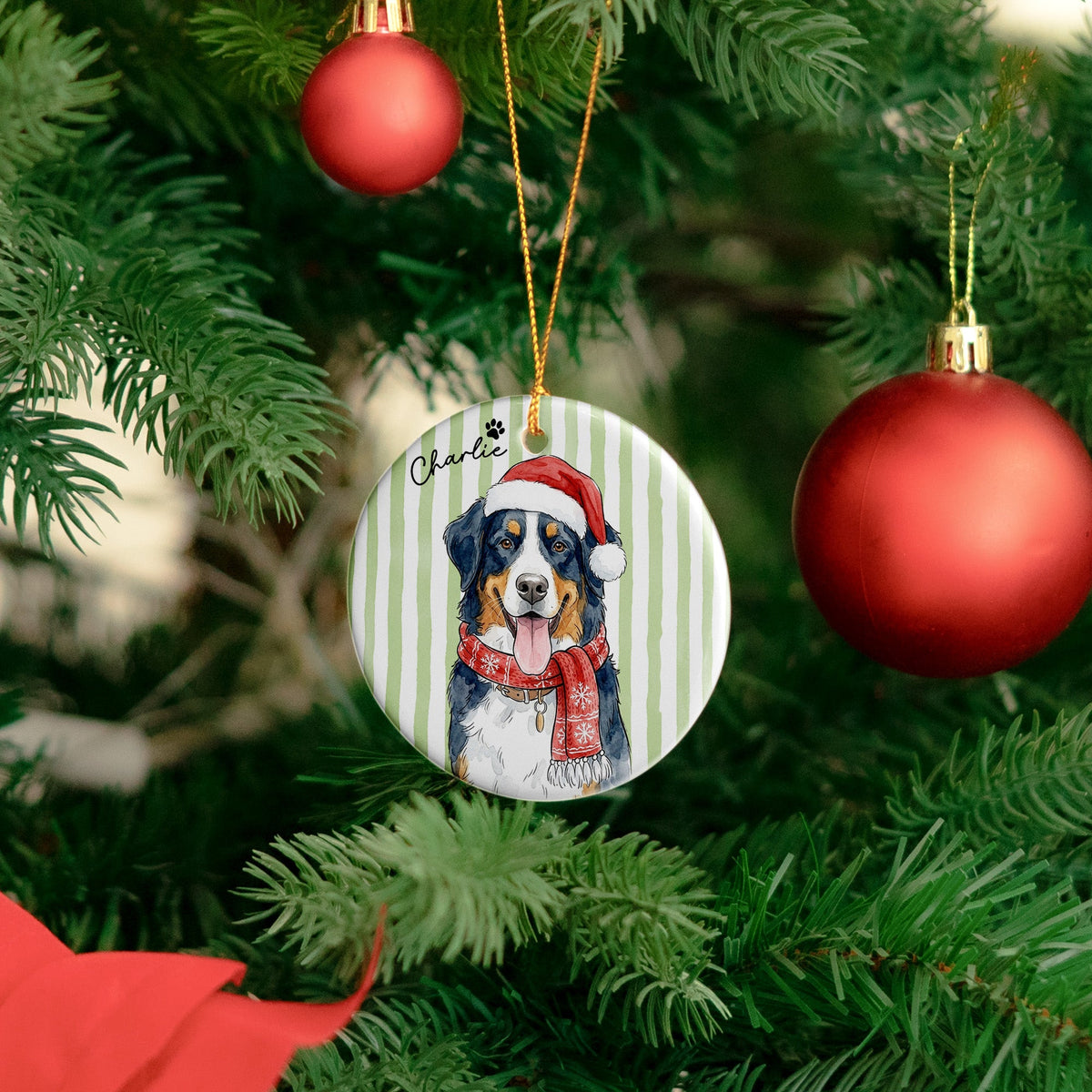 Custom Pet Christmas Watercolor Striped Pattern - Personalized Ornament