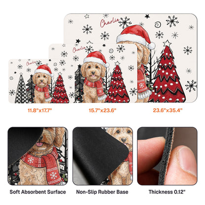 Custom Pet Photo Watercolor Christmas Food Placemat - Personalized Pet Feeding Mat