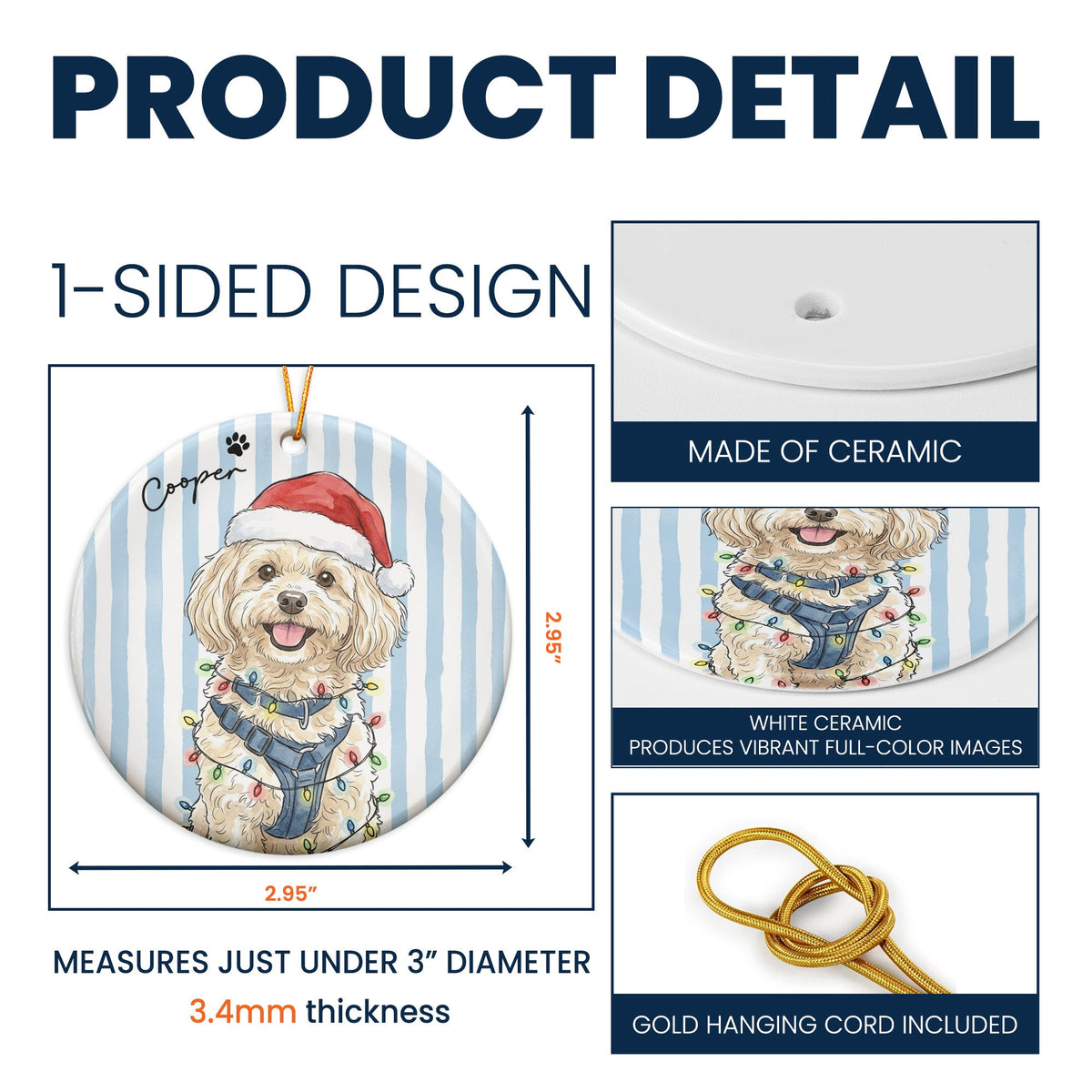Custom Pet Christmas Watercolor Striped Pattern - Personalized Ornament