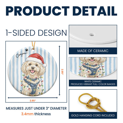 Custom Pet Christmas Watercolor Striped Pattern - Personalized Ornament
