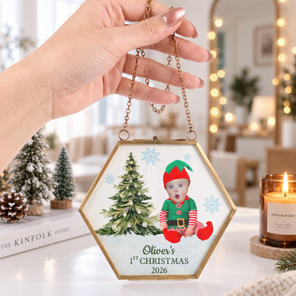 Christmas Frame Ornament Custom Kid Funny Face First Christmas - Personalized Ornament