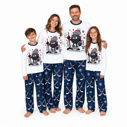 Personalized Name Cute Hockey Puck Christmas Matching Family Christmas Pajamas