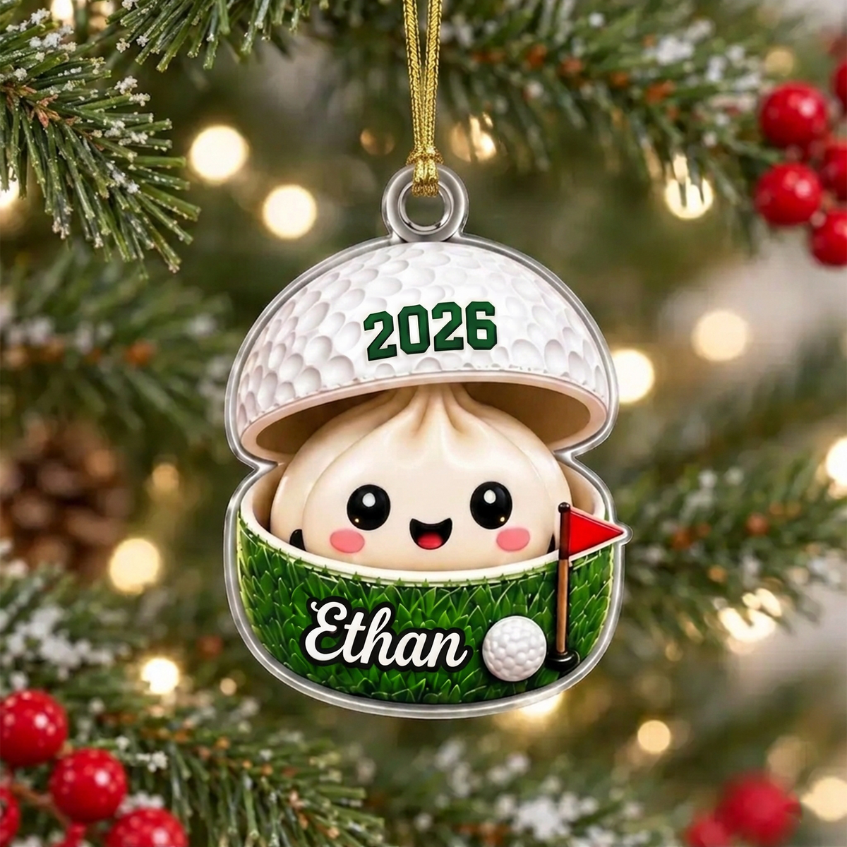 Personalized Sports Dumpling Ornament, Custom Name Football Baseball Hockey Golf Christmas Gift