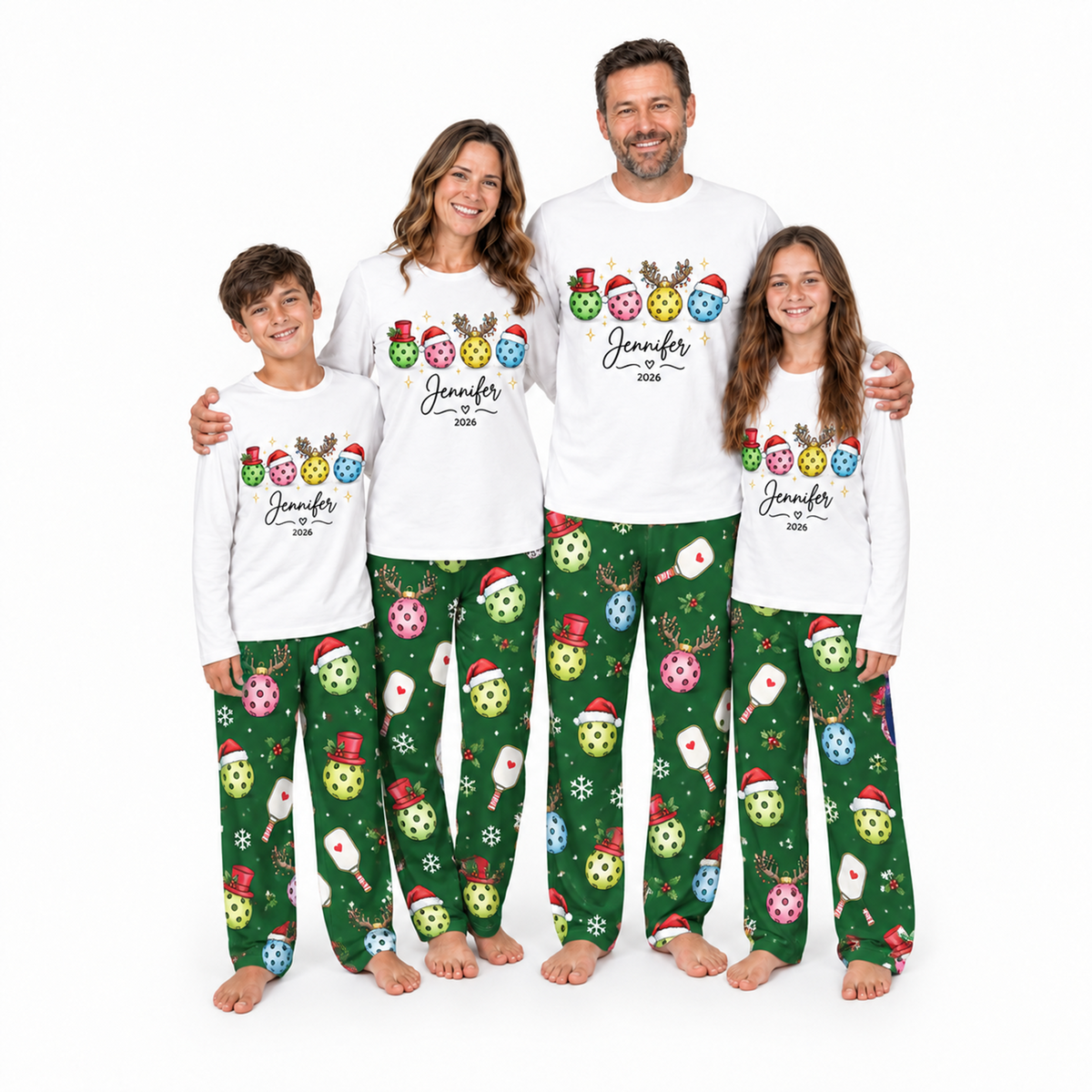 Personalized Name Cute Pickleball Christmas Ornaments Matching Family Pajamas
