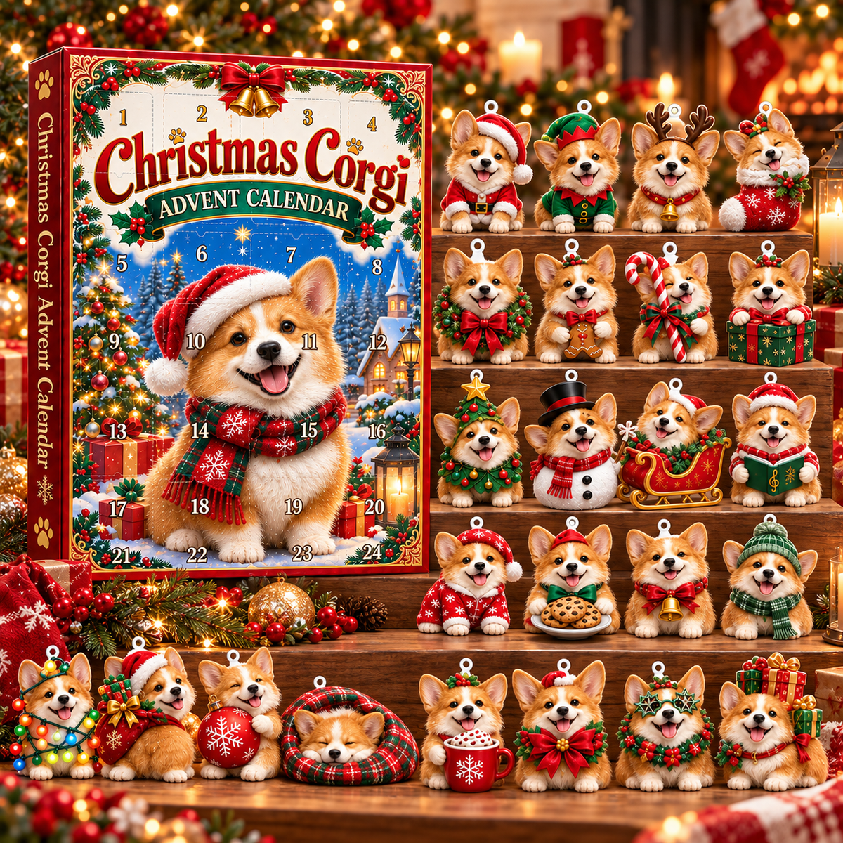 Christmas Corgi 2D Acrylic Advent Calendar – Cute Holiday Dog Countdown Collection