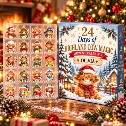 Personalized Highland Cow Magic Advent Calendar 2026 – 24-Piece 2D Acrylic Christmas Countdown