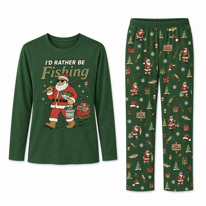 Funny Fishing Santa I'd Rather Be Fishing Matching Family Christmas Pajamas