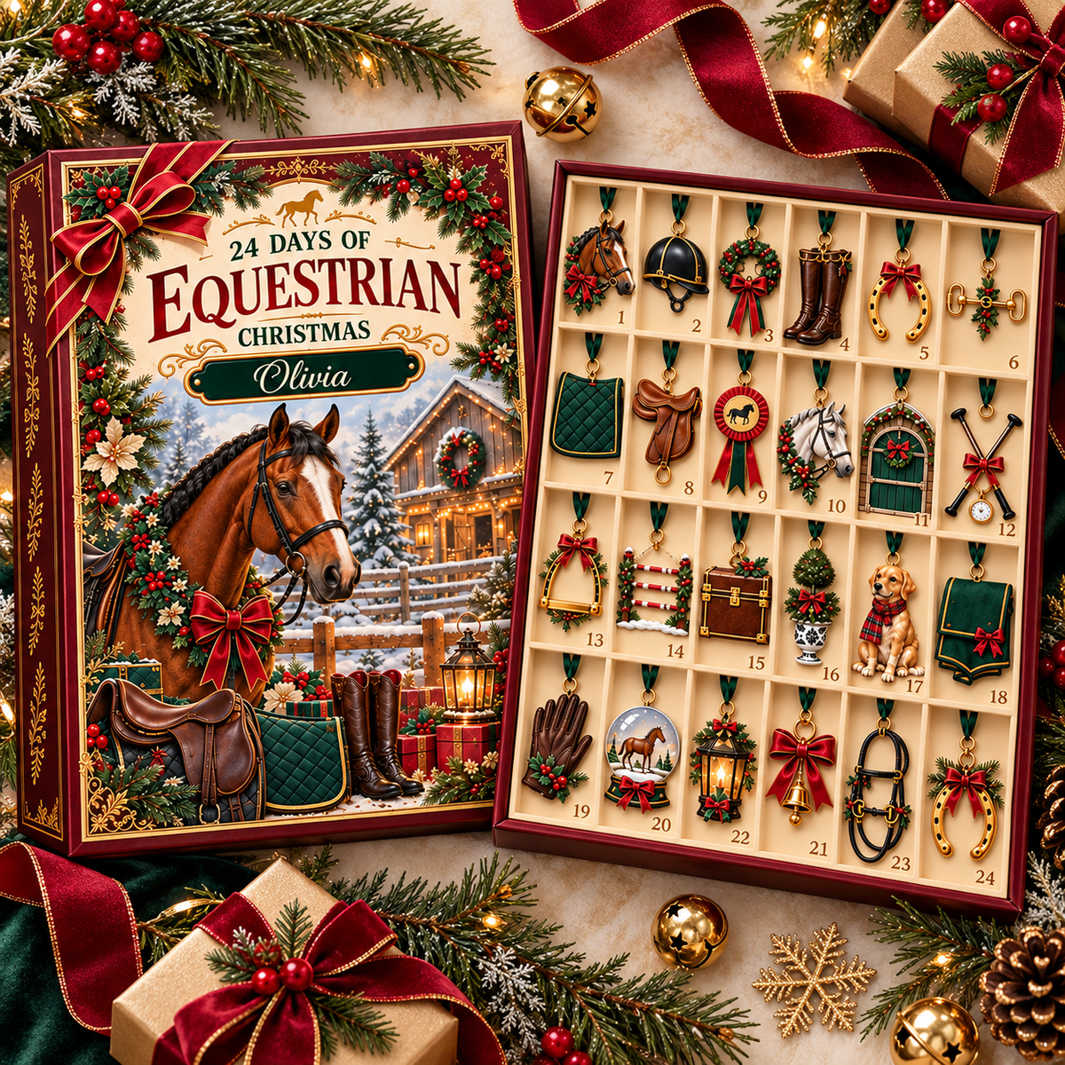 Personalized Equestrian Christmas 24-Piece 2D Acrylic Advent Calendar – Horse Lover Holiday Countdown Gift