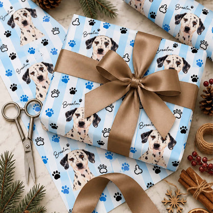 Custom Pet Portrait & Name Christmas Wrapping Paper