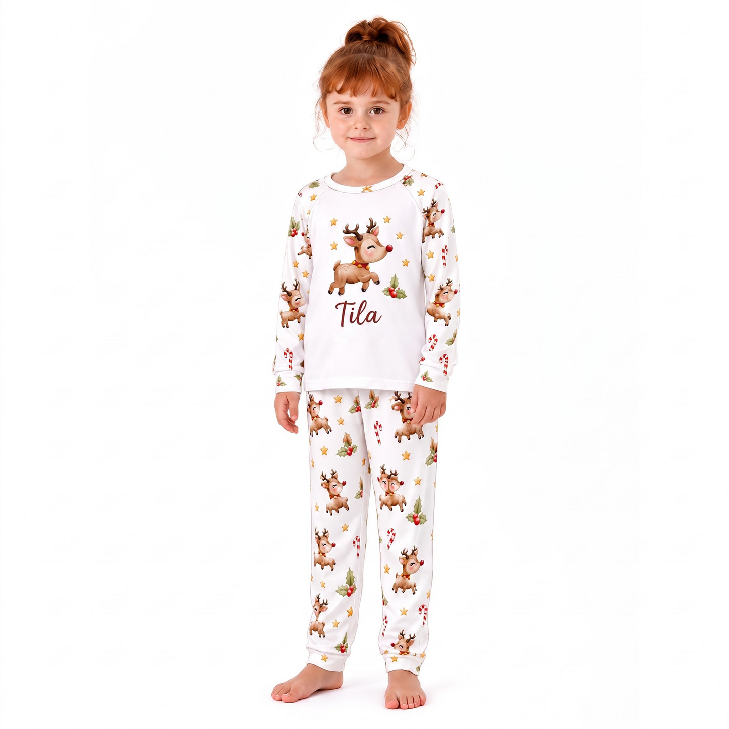 Custom Name Family Christmas Reindeer Matching Pajamas With Pet