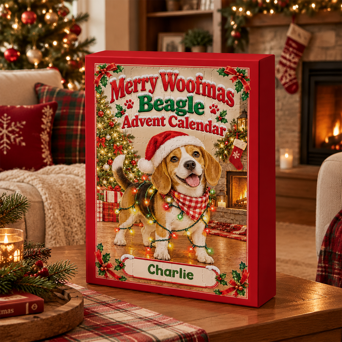 Cute Beagle Christmas Advent Calendar – Personalized Custom Name 24-Day Dog Ornaments Gift