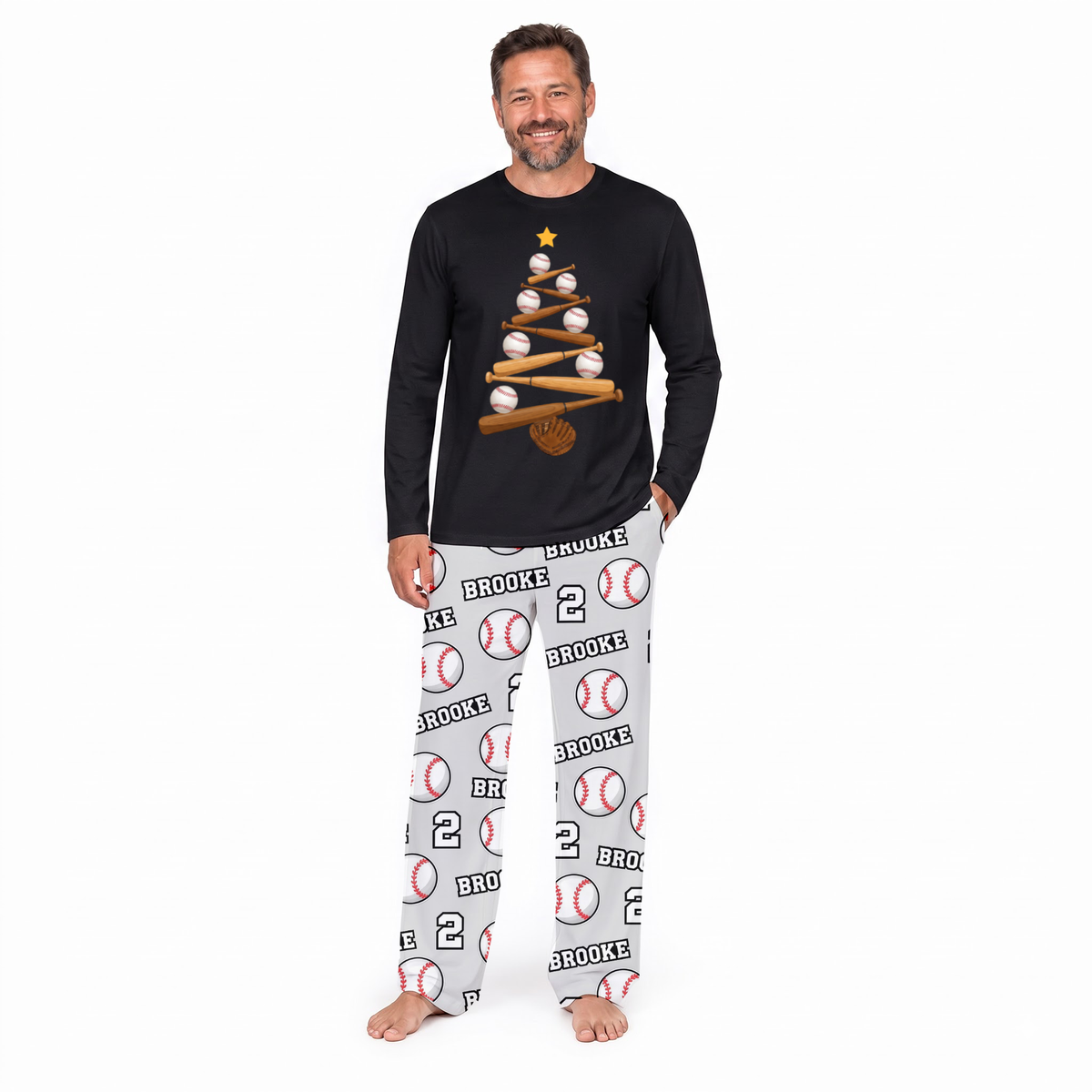 Personalized Baseball Christmas Tree Sport Lover Family Sleepwear Christmas