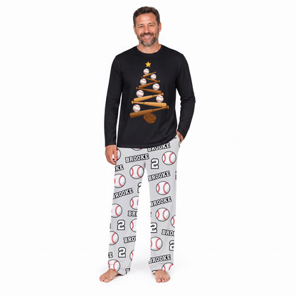 Personalized Baseball Christmas Tree Sport Lover Family Sleepwear Christmas