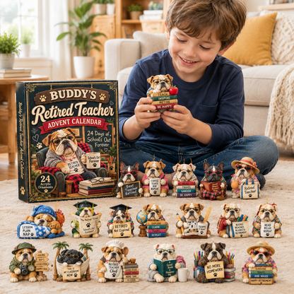 Personalized Retired Teacher Bulldog Advent Calendar – 24 Days of School's Out Forever
