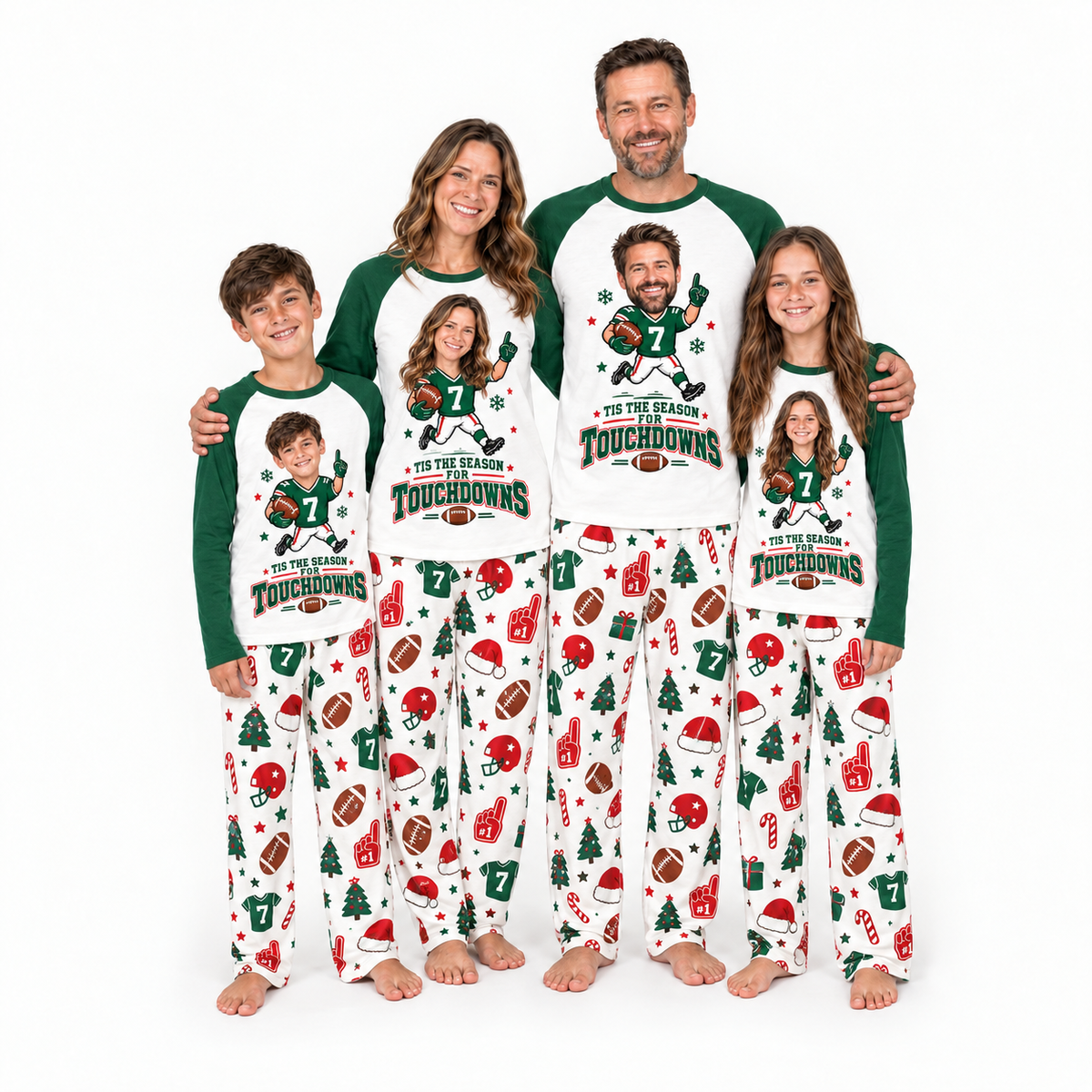 Funny Custom Face Football Tis The Season For Touchdowns Matching Christmas Pajamas