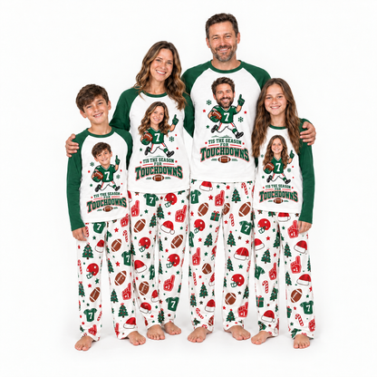 Funny Custom Face Football Jersey Personalized Family Christmas Pajamas