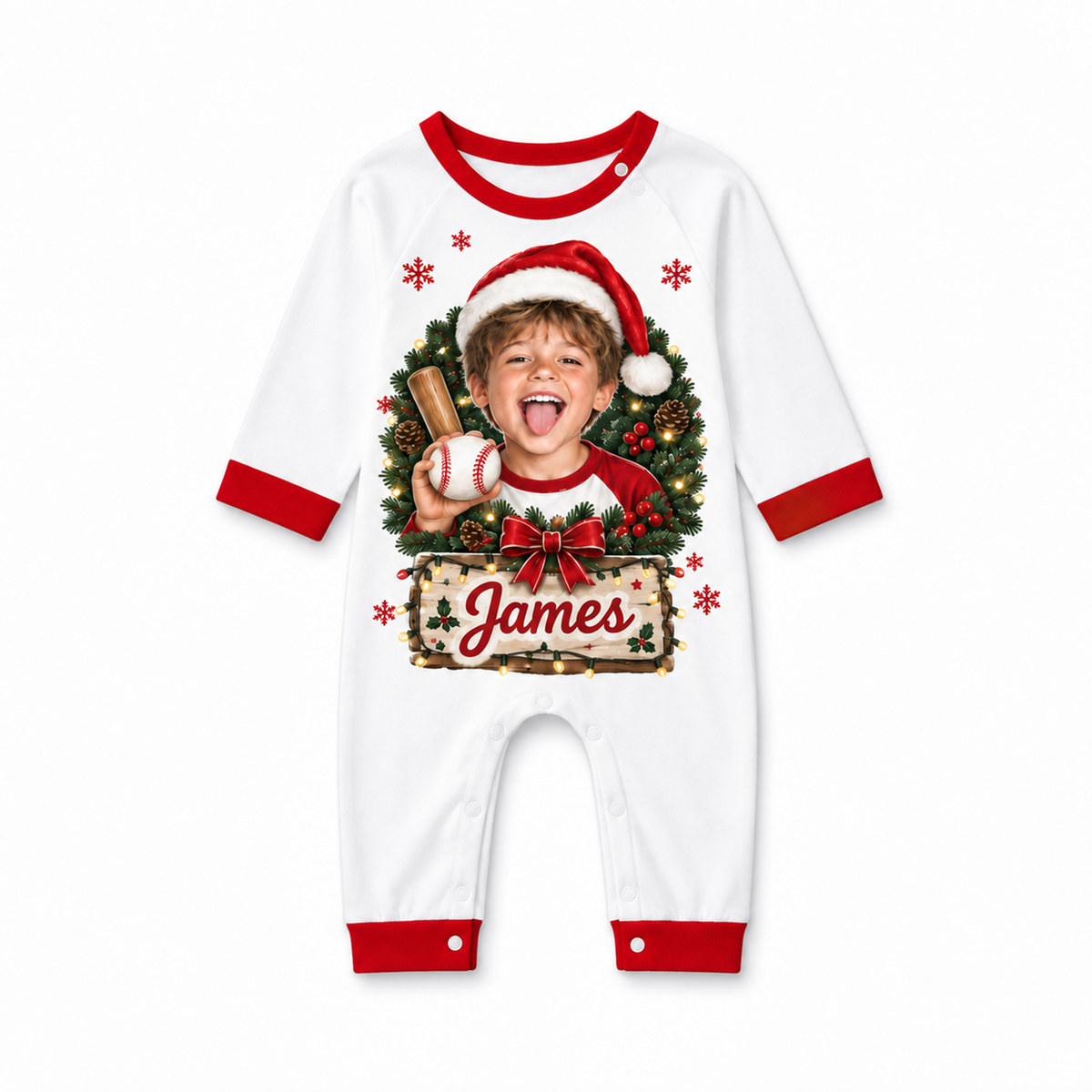 Custom Photo Baseball Christmas Matching Family Pajamas