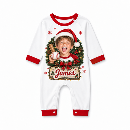 Custom Photo Baseball Christmas Matching Family Pajamas