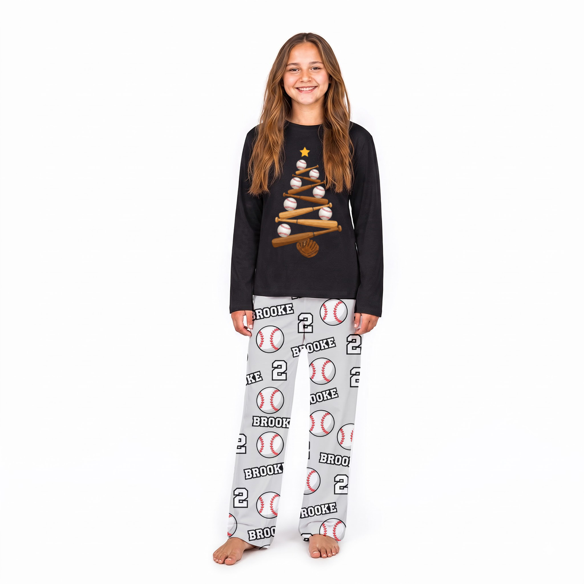 Personalized Baseball Christmas Tree Sport Lover Family Sleepwear Christmas