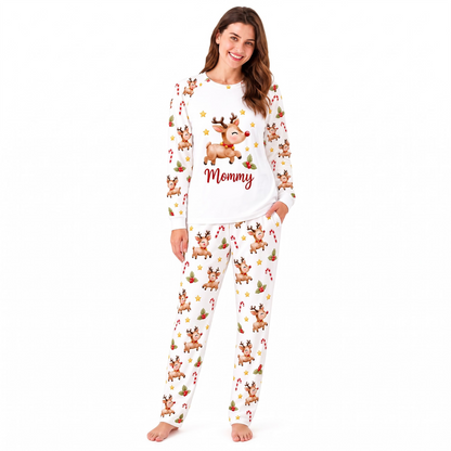 Custom Name Family Christmas Reindeer Matching Pajamas With Pet