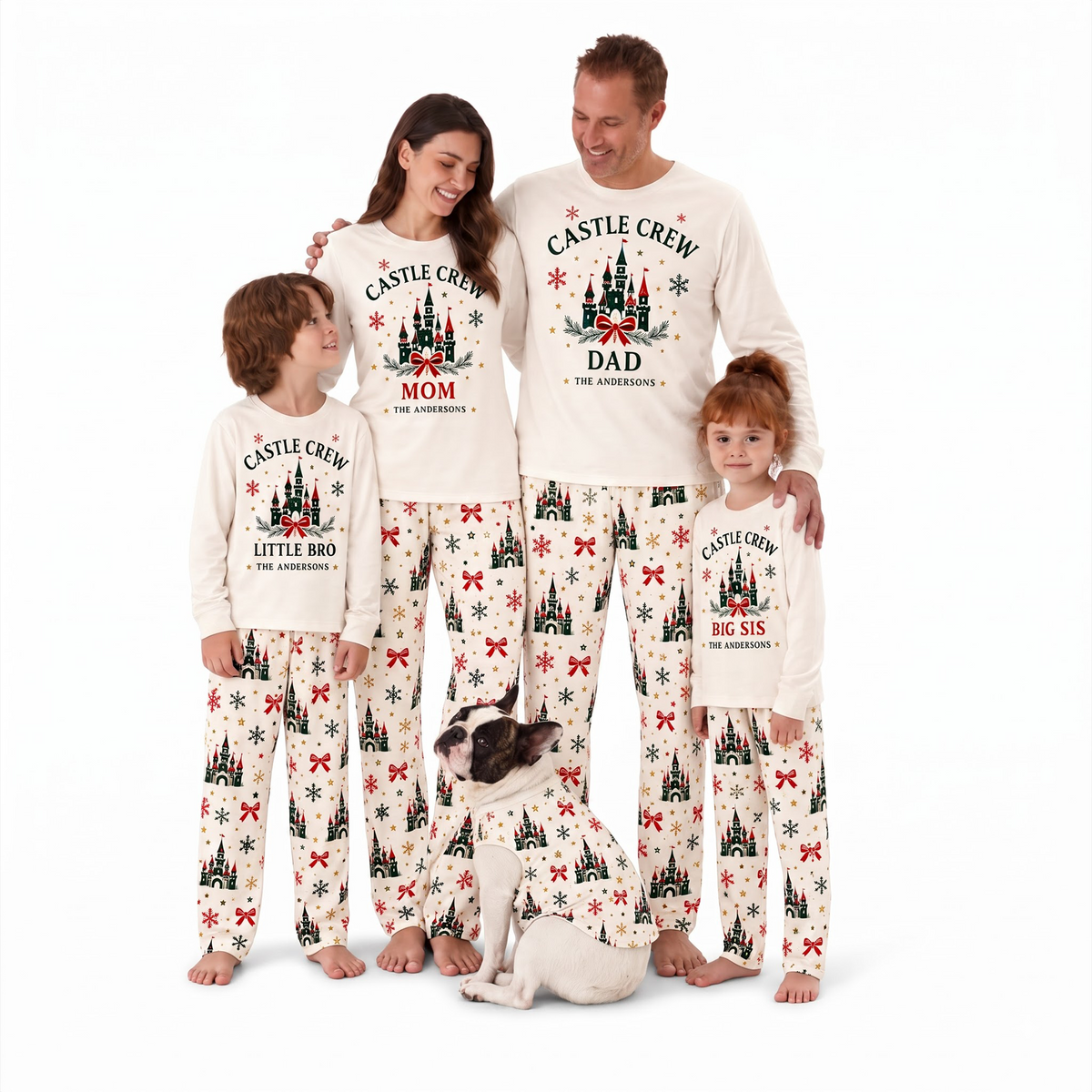 Festive Castle Crew Personalized Family Christmas Pajamas With Pet