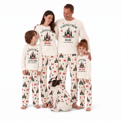 Festive Castle Crew Personalized Family Christmas Pajamas With Pet