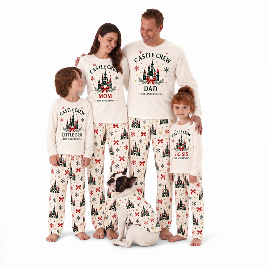 Festive Castle Crew Personalized Family Christmas Pajamas With Pet
