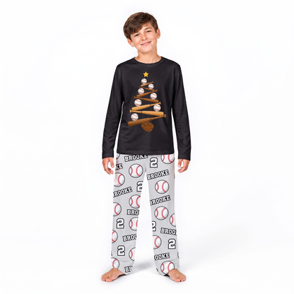 Personalized Baseball Christmas Tree Sport Lover Family Sleepwear Christmas