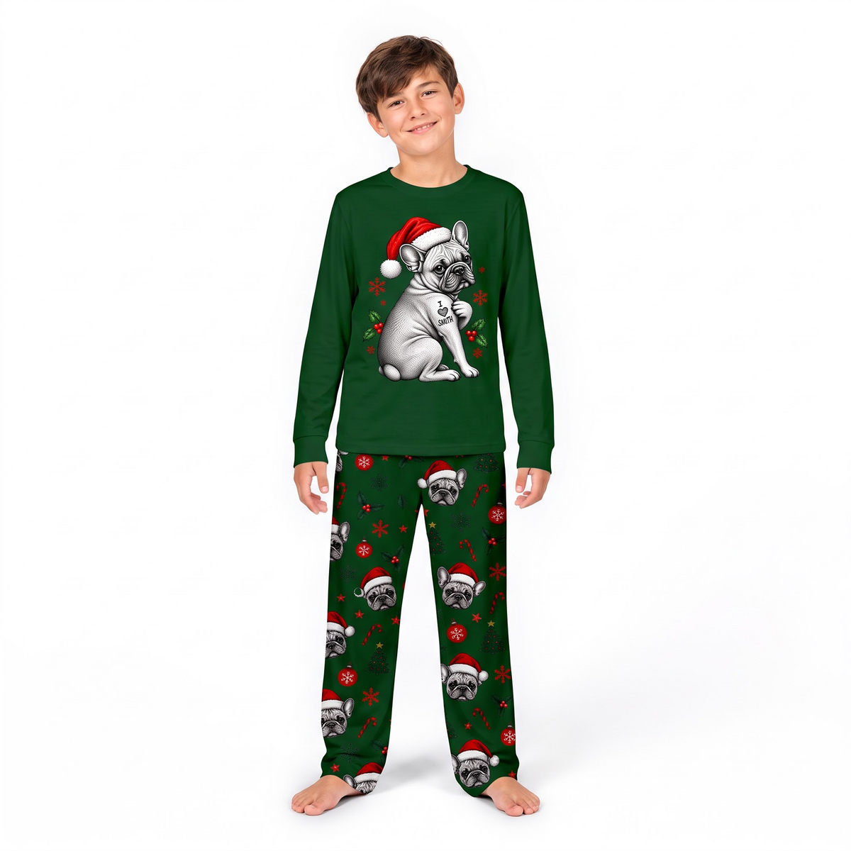 Cute French Bulldog Santa Hat Matching Christmas Pajamas