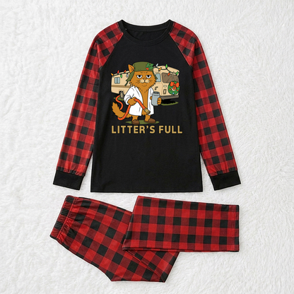 Custom Photo Funny Cat Litter's Full RV Christmas Red Plaid Family Christmas Pajamas With Pet