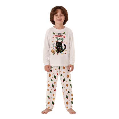 Personalized Black Cat Christmas Lights Matching Family Christmas Pajamas With Pet
