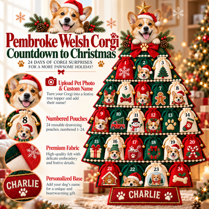 Custom Name Corgi Christmas Tree Countdown Calendar – 24-Day Christmas Countdown