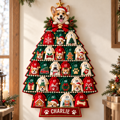 Custom Name Corgi Christmas Tree Countdown Calendar – 24-Day Christmas Countdown