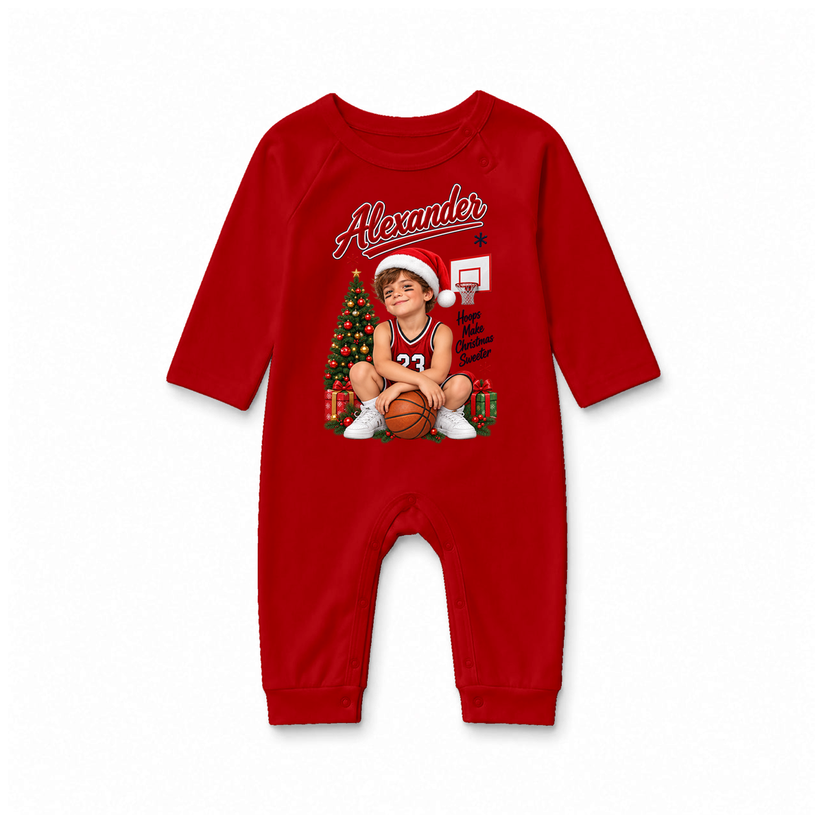 Personalized Basketball Christmas Matching Family Pajamas With Pet, Custom Photo Name & Number