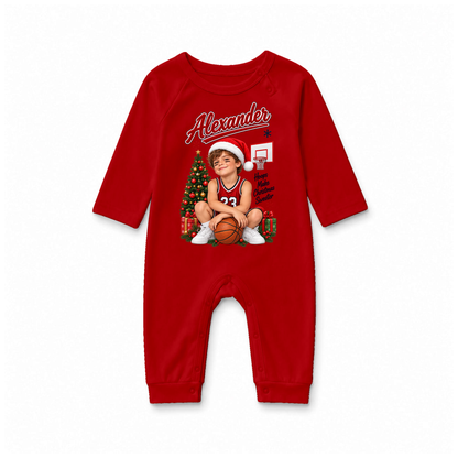 Personalized Basketball Christmas Matching Family Pajamas With Pet, Custom Photo Name & Number